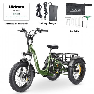 Hidoes ET1 750W 48V 20Ah 25-40 KM/H Off road all terrain fat tire electric trike Electric tricycle