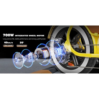 Hidoes C8 Gelbes Elektrofahrrad, 700W Off-Road Fat Tire eBike mit 48V 17Ah Akku,